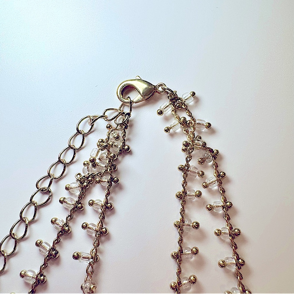 Set Of 2 New Multi Chain Necklaces; Gold W Clear Beads & Gold W Sapphire Gems - Picture 6 of 11
